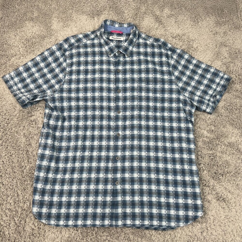 Tommy Bahama Shirt Mens 2XL Blue Short Sleeve Button Down Pocket